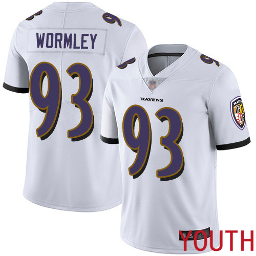 Baltimore Ravens Limited White Youth Chris Wormley Road Jersey NFL Football #93 Vapor Untouchable->youth nfl jersey->Youth Jersey